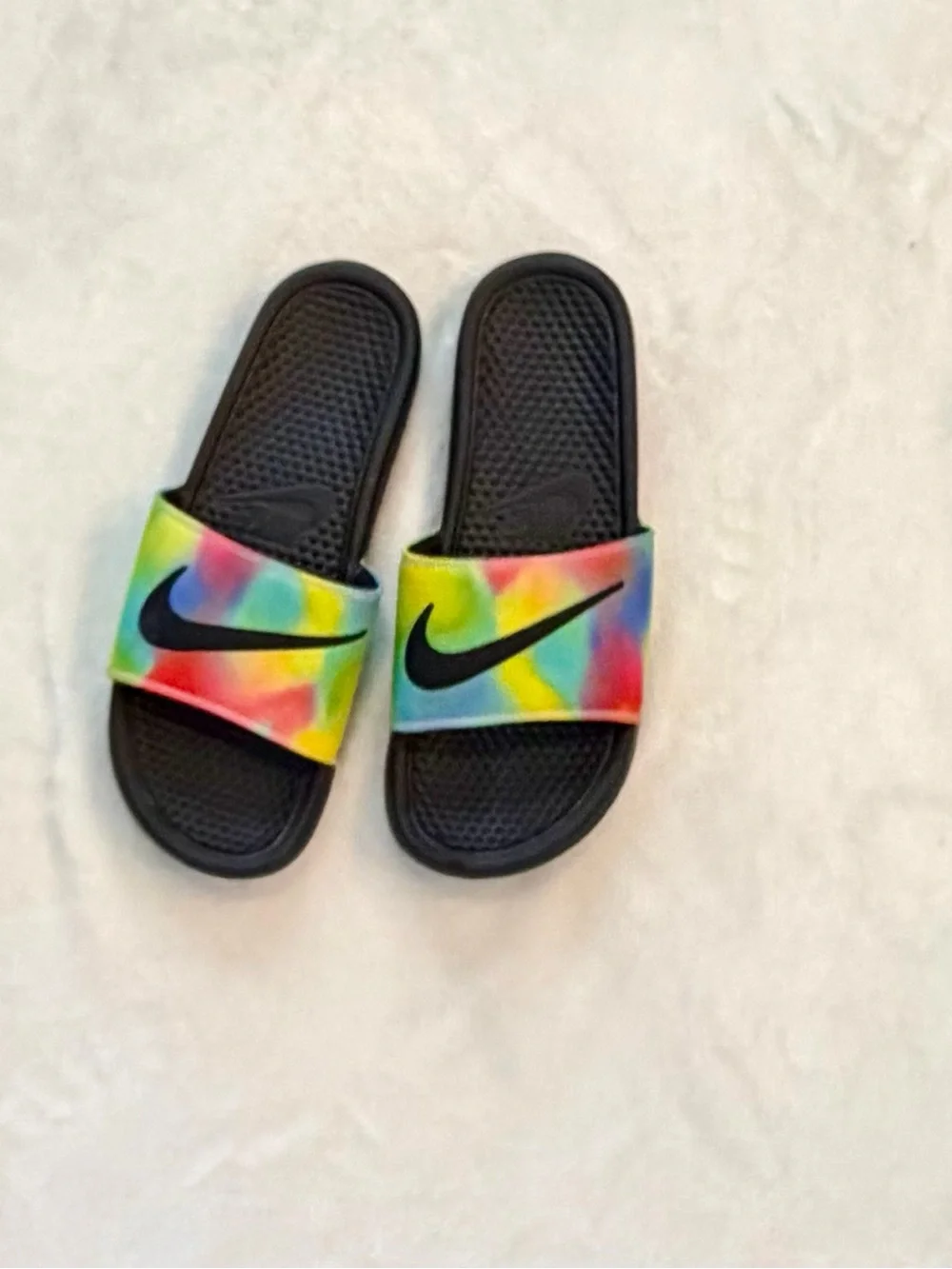NIKE BENASSI JDI SLIDE SANDALS MENS SIZE 12 MULTICOLOR TIE DYE COMFORT CASUAL